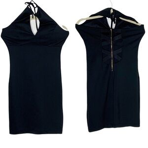 Black mini halter dress. Back cris cross. Sexy